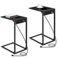 2-Pack C-Shaped Side Tables with Charging Station, USB & Power Outlet Sofa End Tables, Black