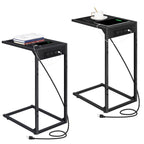 2-Pack C-Shaped Side Tables with Charging Station, USB & Power Outlet Sofa End Tables, Black