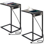 2-Pack C-Shaped Side Tables with Charging Station, USB & Power Outlet Sofa End Tables, Black