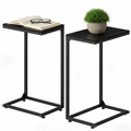 2-Pack C-Shaped Side Tables with Wood Textured Top - Slim Sofa End Tables for Small Spaces, Convenient Snack Tray for Living Room & Bedroom, Black