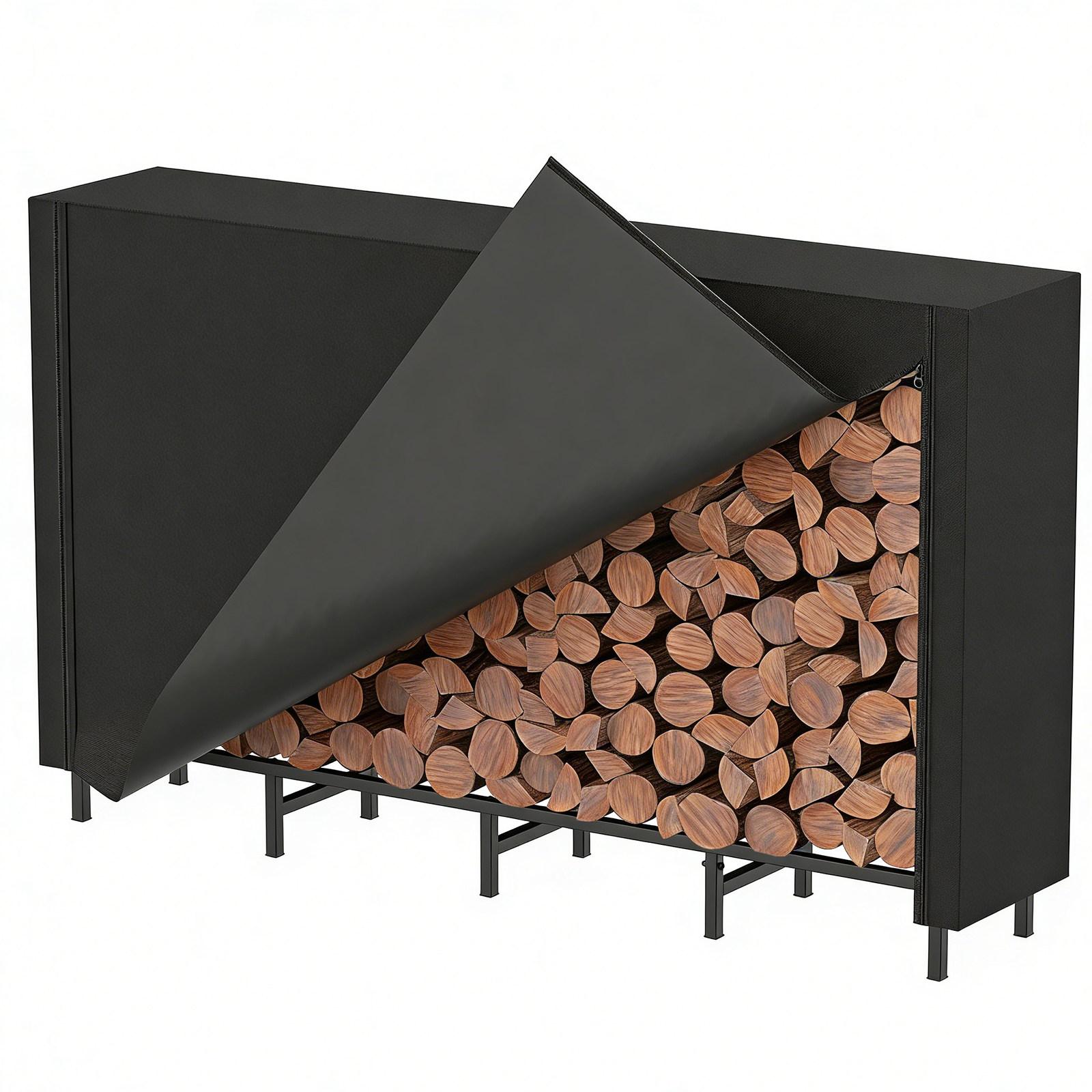 5.3FT Outdoor Firewood Rack with Cover - Heavy Duty Adjustable Log Holder with Waterproof Oxford Fabric