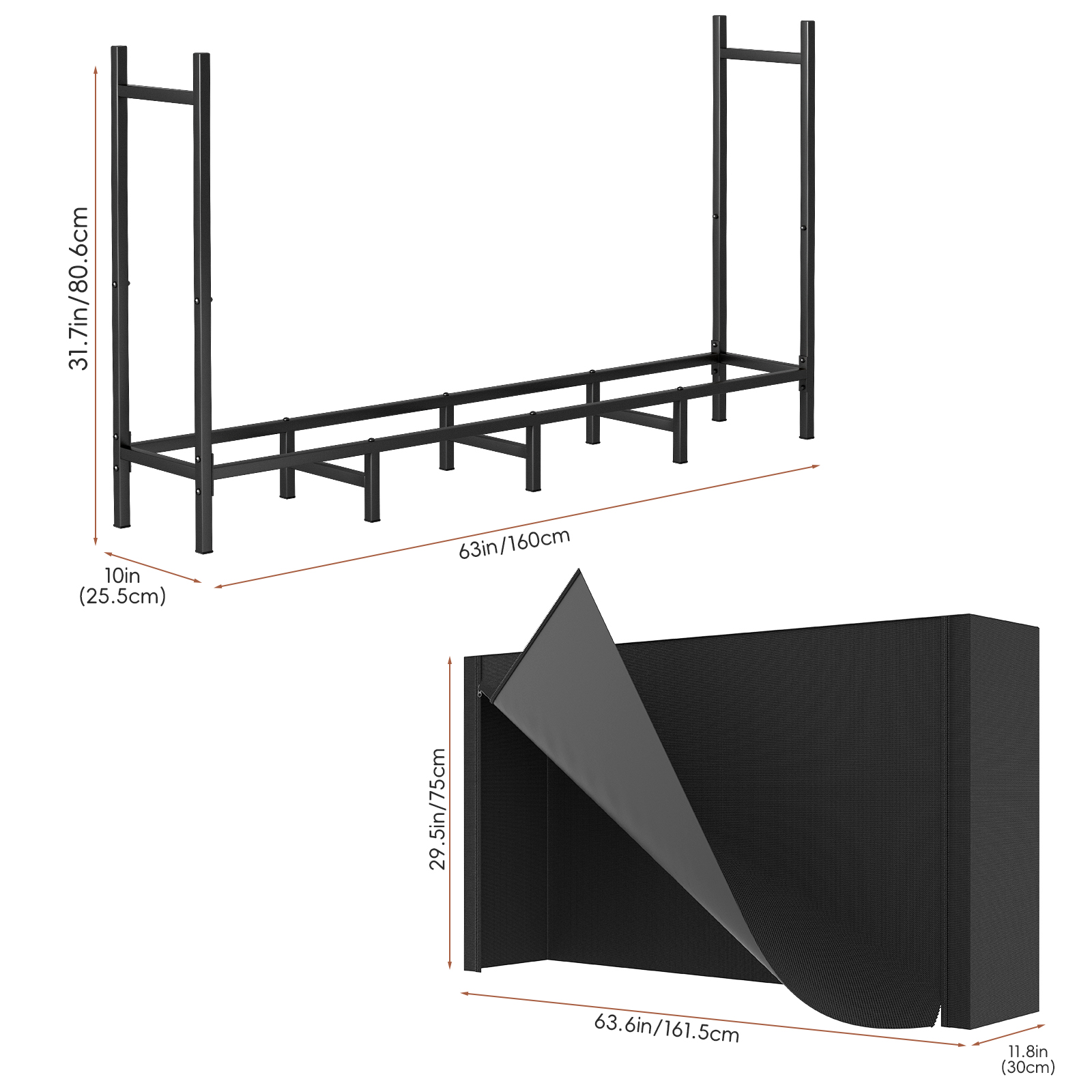 5.3FT Outdoor Firewood Rack with Cover - Heavy Duty Adjustable Log Holder with Waterproof Oxford Fabric