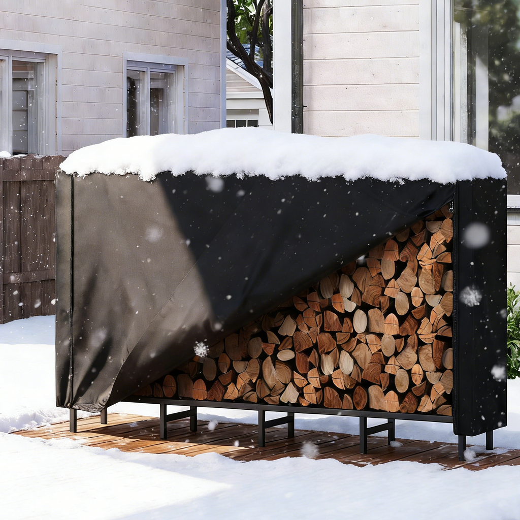 5.3FT Outdoor Firewood Rack with Cover - Heavy Duty Adjustable Log Holder with Waterproof Oxford Fabric