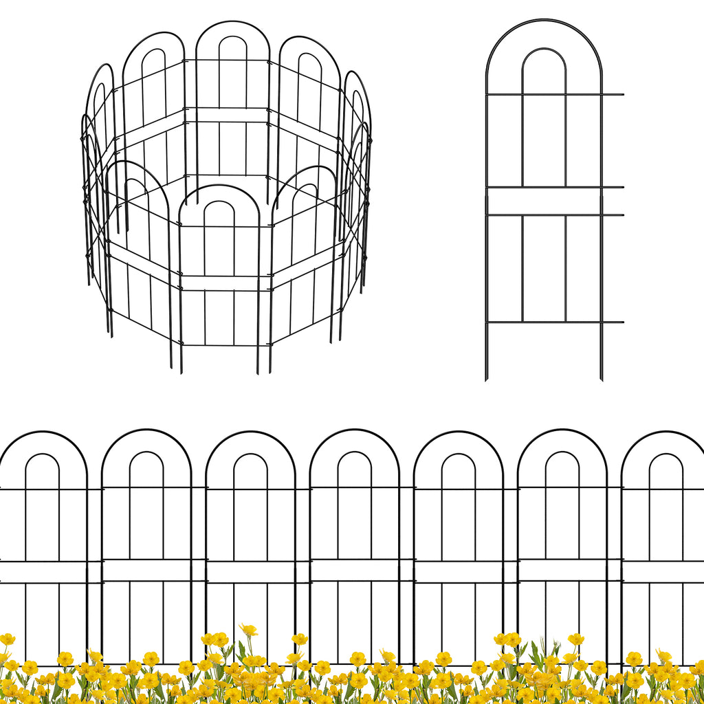 32" (H) x 10ft (L) Decorative Garden Fence - 10-Panel Rustproof Metal Wire Border & Animal Barrier for Dogs, No-Dig Landscape Fencing, Black