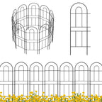 32" (H) x 10ft (L) Decorative Garden Fence - 10-Panel Rustproof Metal Wire Border & Animal Barrier for Dogs, No-Dig Landscape Fencing, Black
