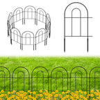 24.5" (H) x 10ft (L) Decorative Garden Fence - 10-Panel Rustproof Metal Border for Animals & Flower Beds, Easy No-Dig Install Yard Fencing, Black