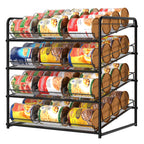 4-Tier Stackable Pantry Can Organizer Rack - Holds up to 48 Cans with Adjustable Dividers, Space-Saving Can Dispenser for Kitchen Cabinet, Black
