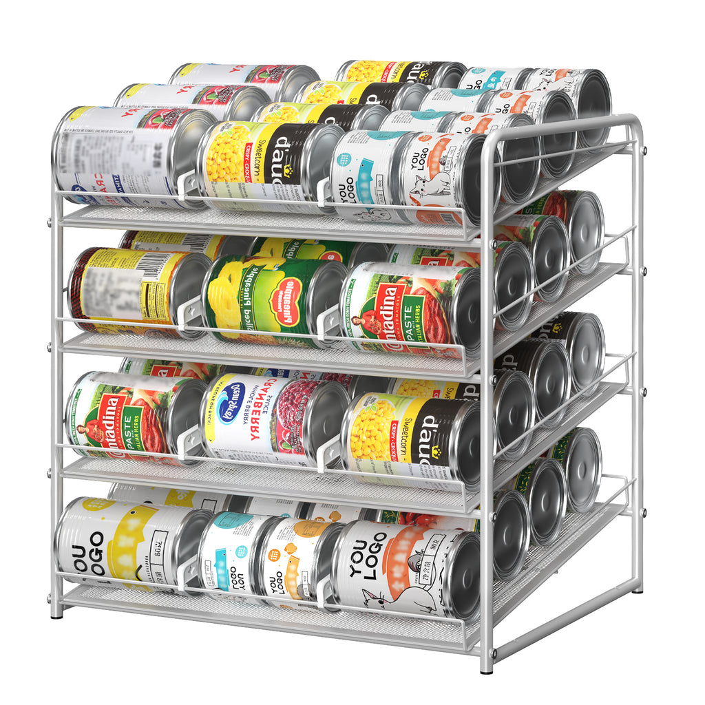 4-Tier Stackable Pantry Can Organizer Rack - Holds up to 48 Cans with Adjustable Dividers, Space-Saving Can Dispenser for Kitchen Cabinet, Black