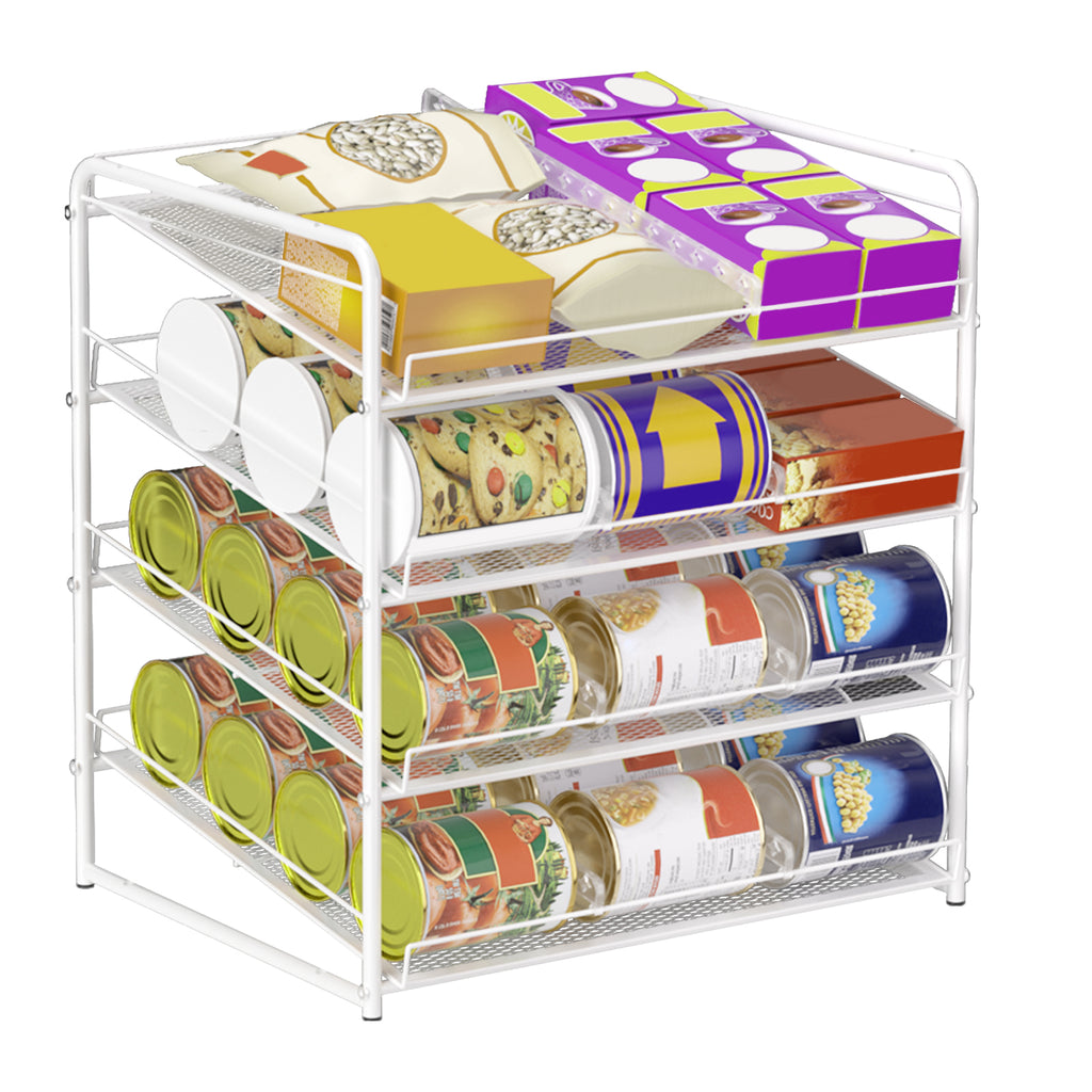4-Tier Stackable Pantry Can Organizer Rack - Holds up to 48 Cans with Adjustable Dividers, Space-Saving Can Dispenser for Kitchen Cabinet, Black