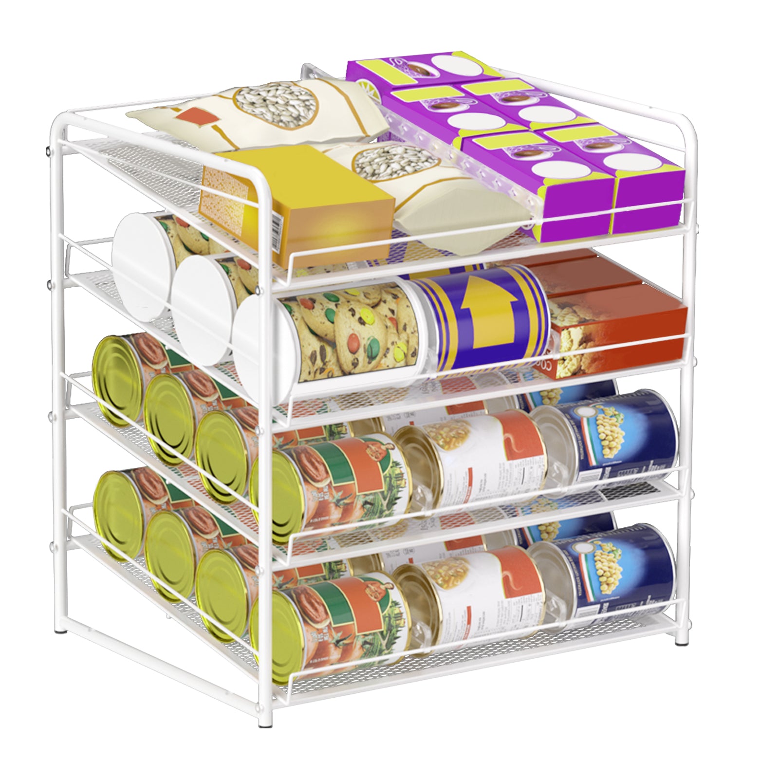 4-Tier Stackable Pantry Can Organizer Rack - Holds up to 48 Cans with Adjustable Dividers, Space-Saving Can Dispenser for Kitchen Cabinet, Black