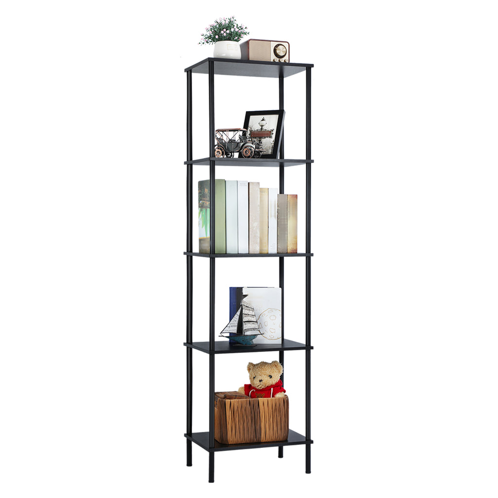 Tall 2 3 4 5-Tier Corner Bookshelf - Narrow Vertical Display Shelf & Plant Stand for Living Room, Black or brown