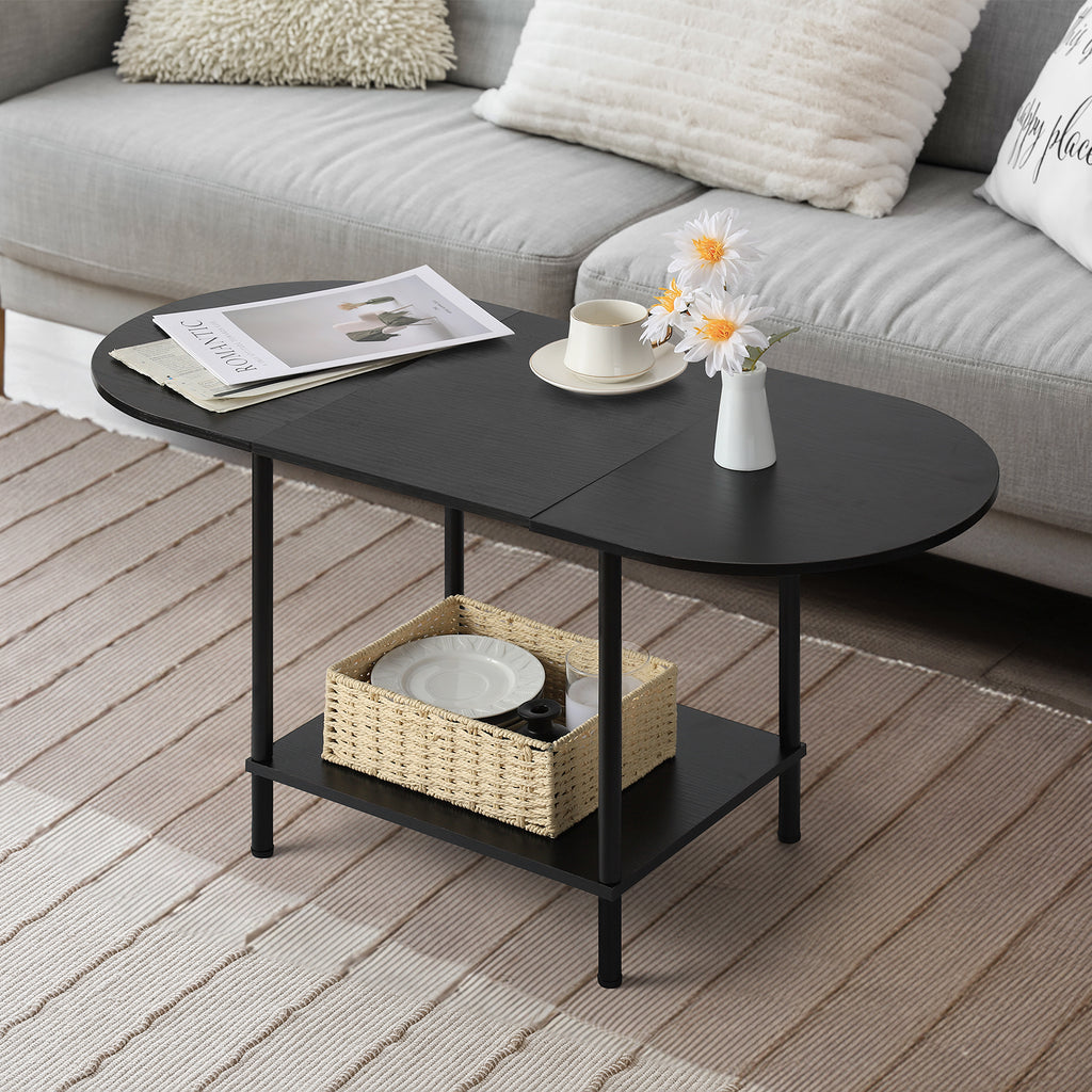Industrial 2-Tier Coffee Table - Small Modern Cocktail Table with Storage Shelf for Living Room & Office