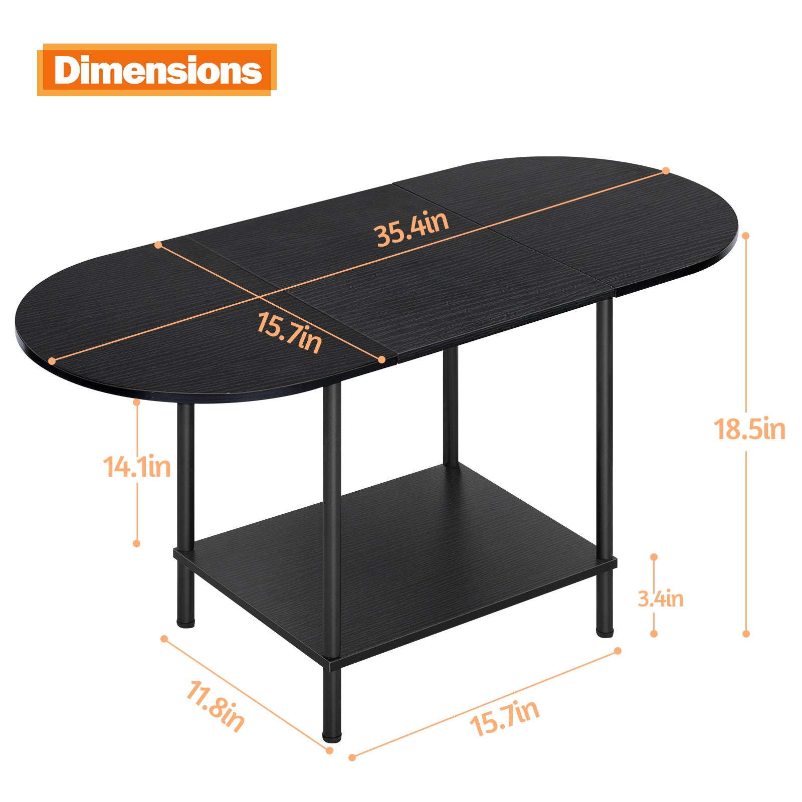 Industrial 2-Tier Coffee Table - Small Modern Cocktail Table with Storage Shelf for Living Room & Office