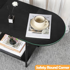 Industrial 2-Tier Coffee Table - Small Modern Cocktail Table with Storage Shelf for Living Room & Office