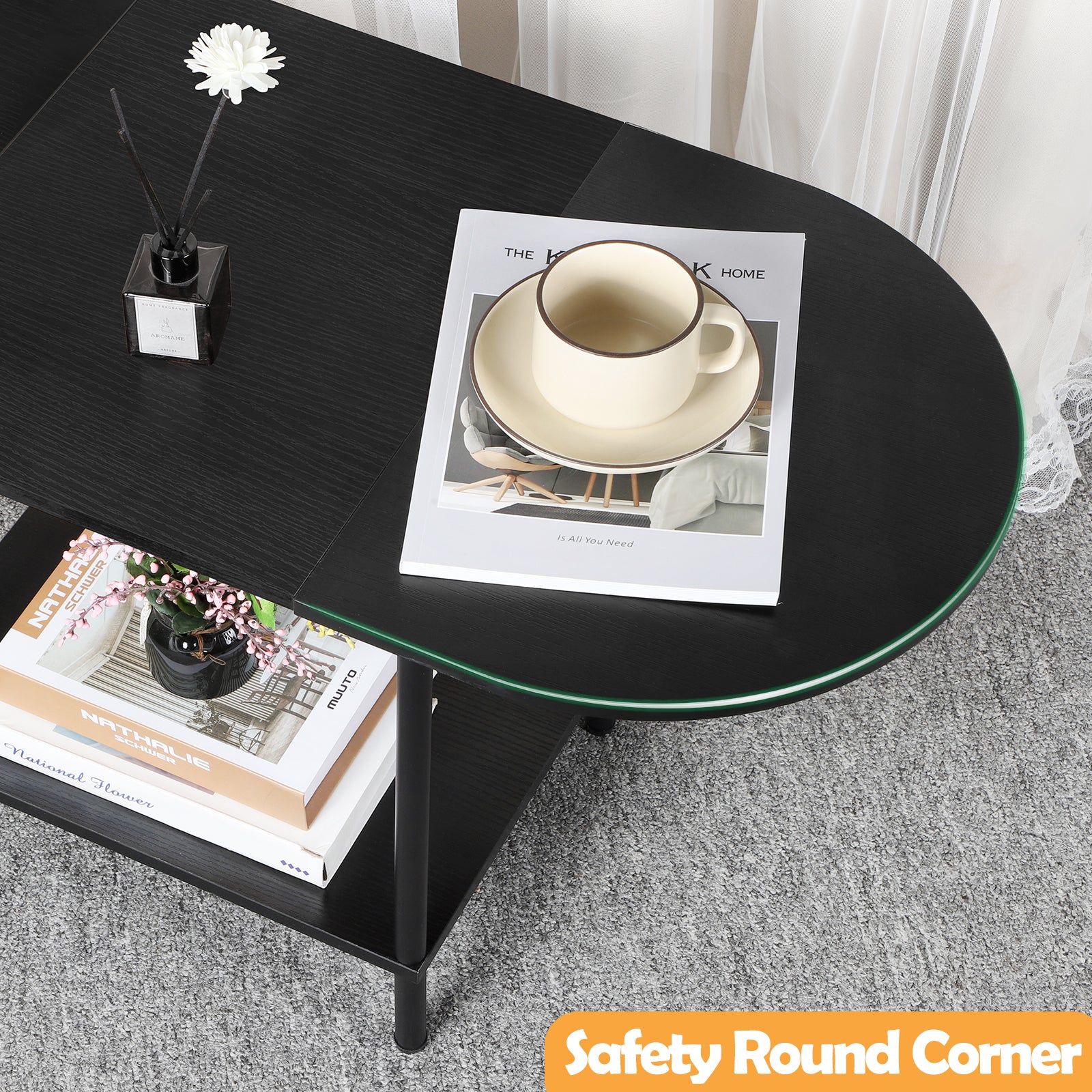 Industrial 2-Tier Coffee Table - Small Modern Cocktail Table with Storage Shelf for Living Room & Office