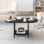 Industrial 2-Tier Coffee Table - Small Modern Cocktail Table with Storage Shelf for Living Room & Office