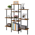 Triple-Wide 4-Tier Industrial Bookshelf - 10-Shelf Open Bookcase & Room Divider for Home Office, Rustic Brown,