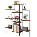 Triple-Wide 4-Tier Industrial Bookshelf - 10-Shelf Open Bookcase & Room Divider for Home Office, Rustic Brown,