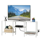 Modern 55inch TV Stand with Power Outlets, Media Console Center for Bedrooms up to 50inch, Entertainment Center with Storage Shelves, Black,