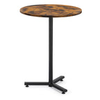 Round Pedestal Side Table - Adjustable Height Industrial End Table for Small Spaces & Sofa, Rustic Brown,