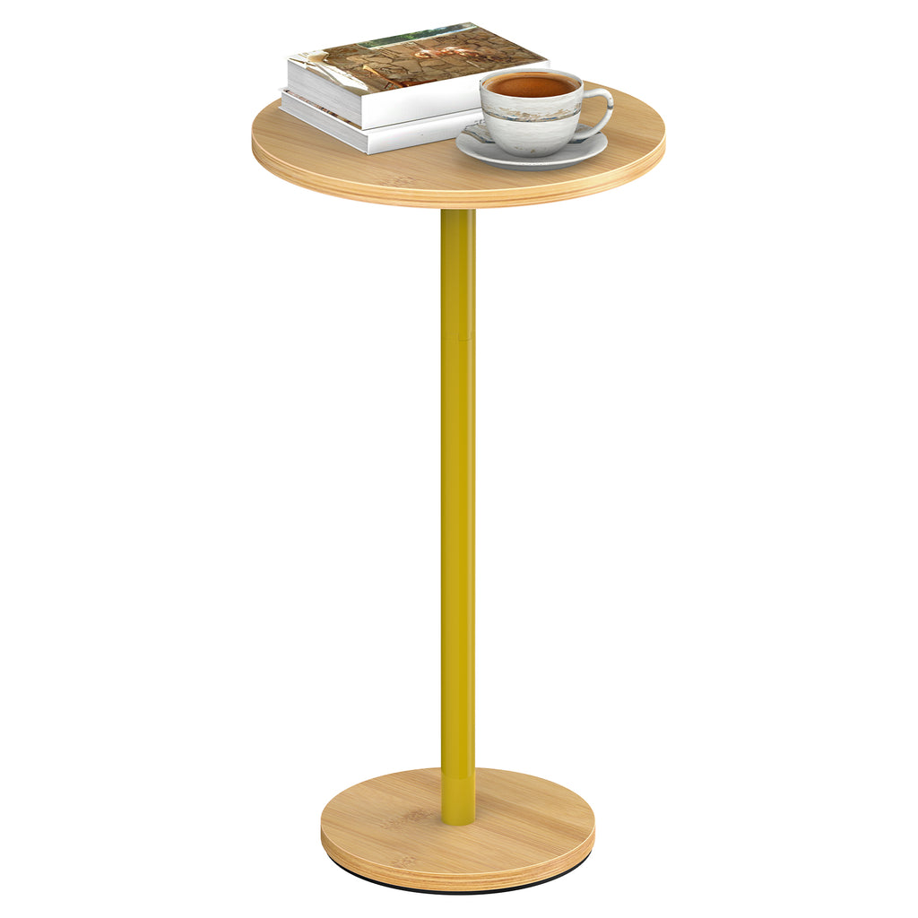 Modern Round Drink Table - Minimalist Martini Coffee Table & Pedestal Accent Table for Living Room, Light Brown,