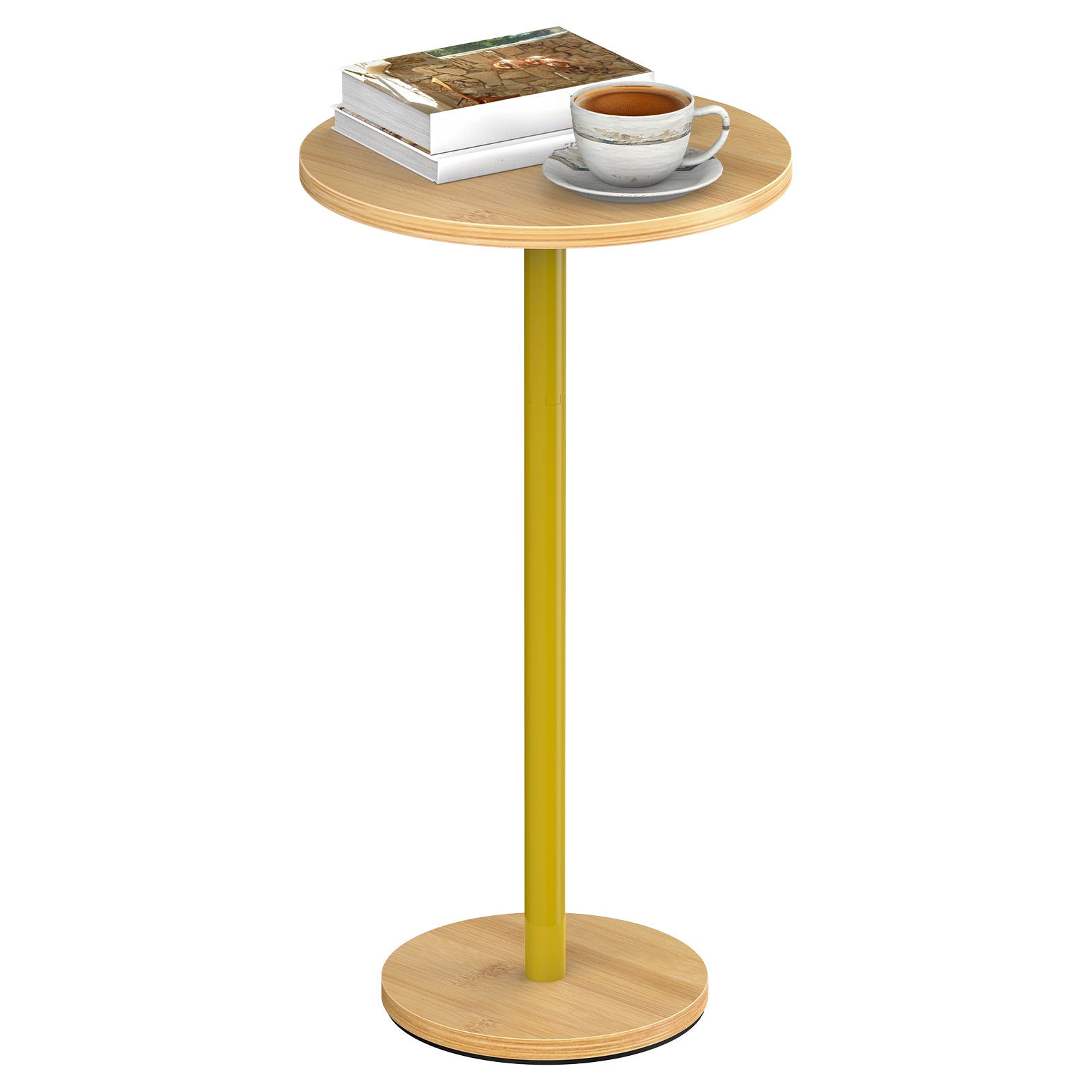 Modern Round Drink Table - Minimalist Martini Coffee Table & Pedestal Accent Table for Living Room, Light Brown,