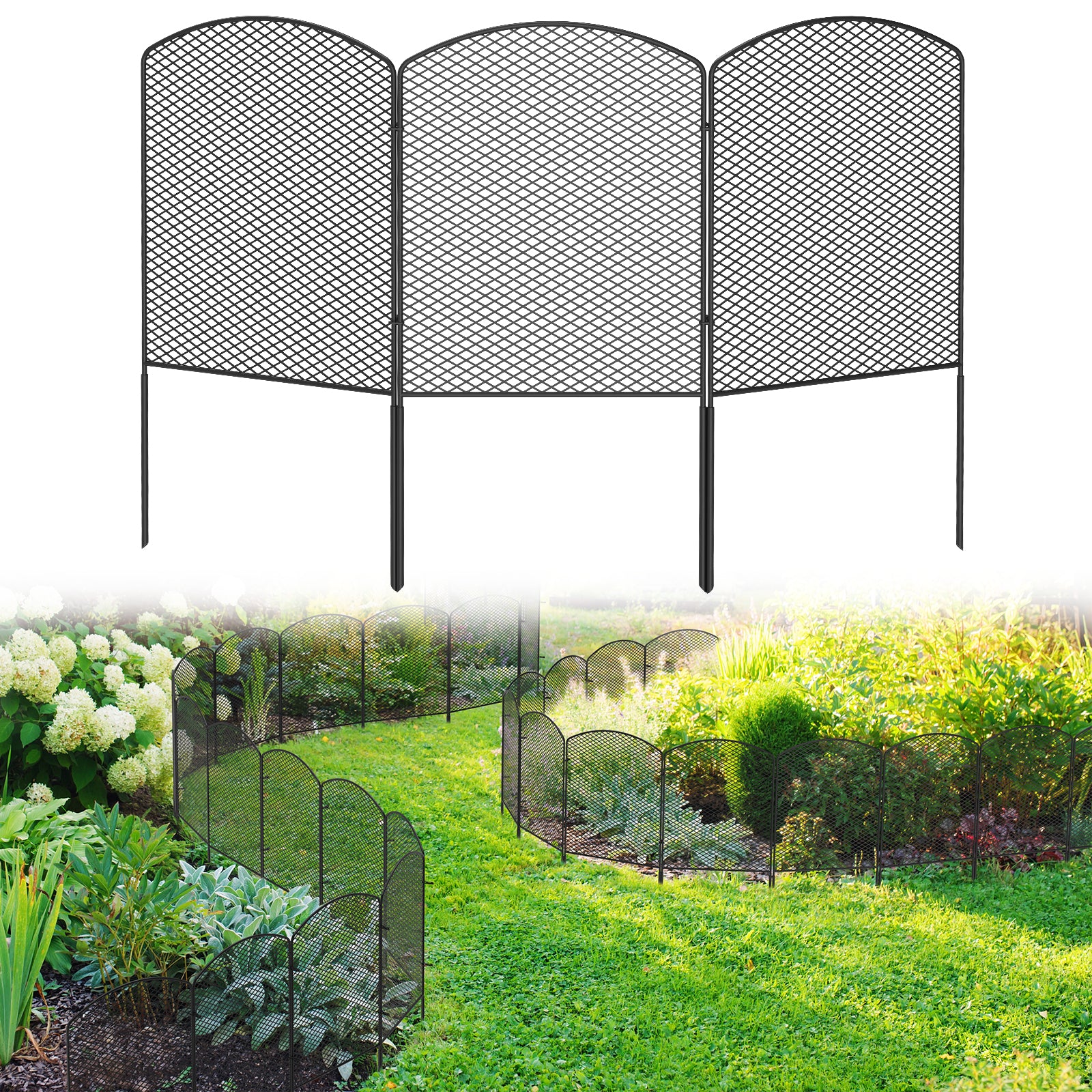 25 Pack Mesh Garden Barrier Fence - 24in H x 27ft L No-Dig Metal Wire Panels for Dog & Small Animal Deterrent
