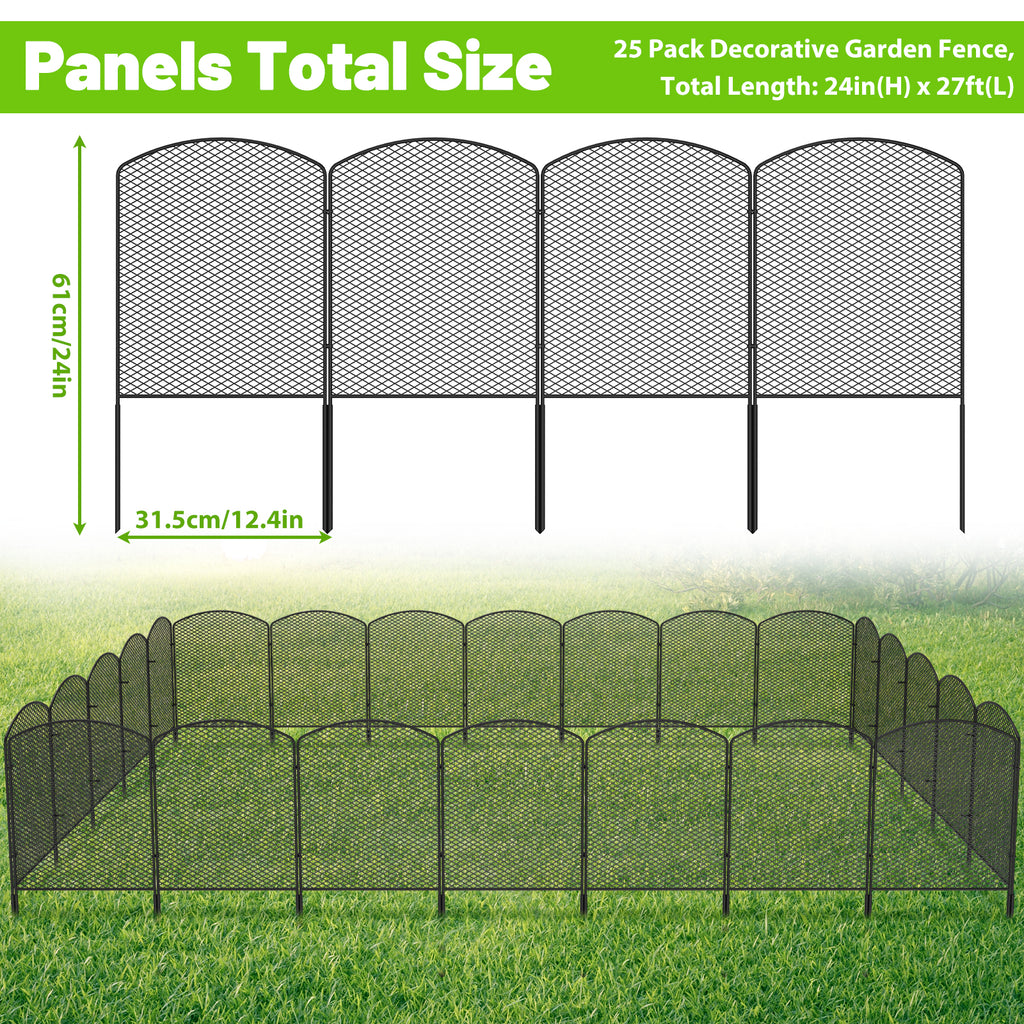 25 Pack Mesh Garden Barrier Fence - 24in H x 27ft L No-Dig Metal Wire Panels for Dog & Small Animal Deterrent