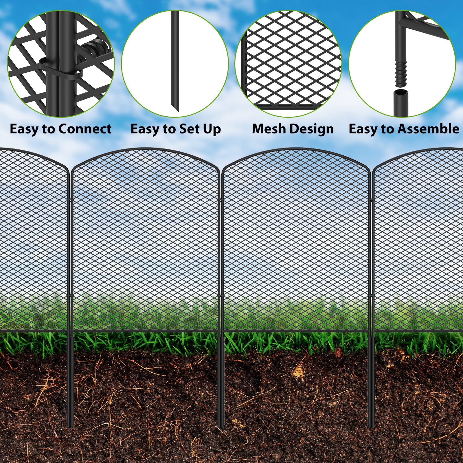 25 Pack Mesh Garden Barrier Fence - 24in H x 27ft L No-Dig Metal Wire Panels for Dog & Small Animal Deterrent