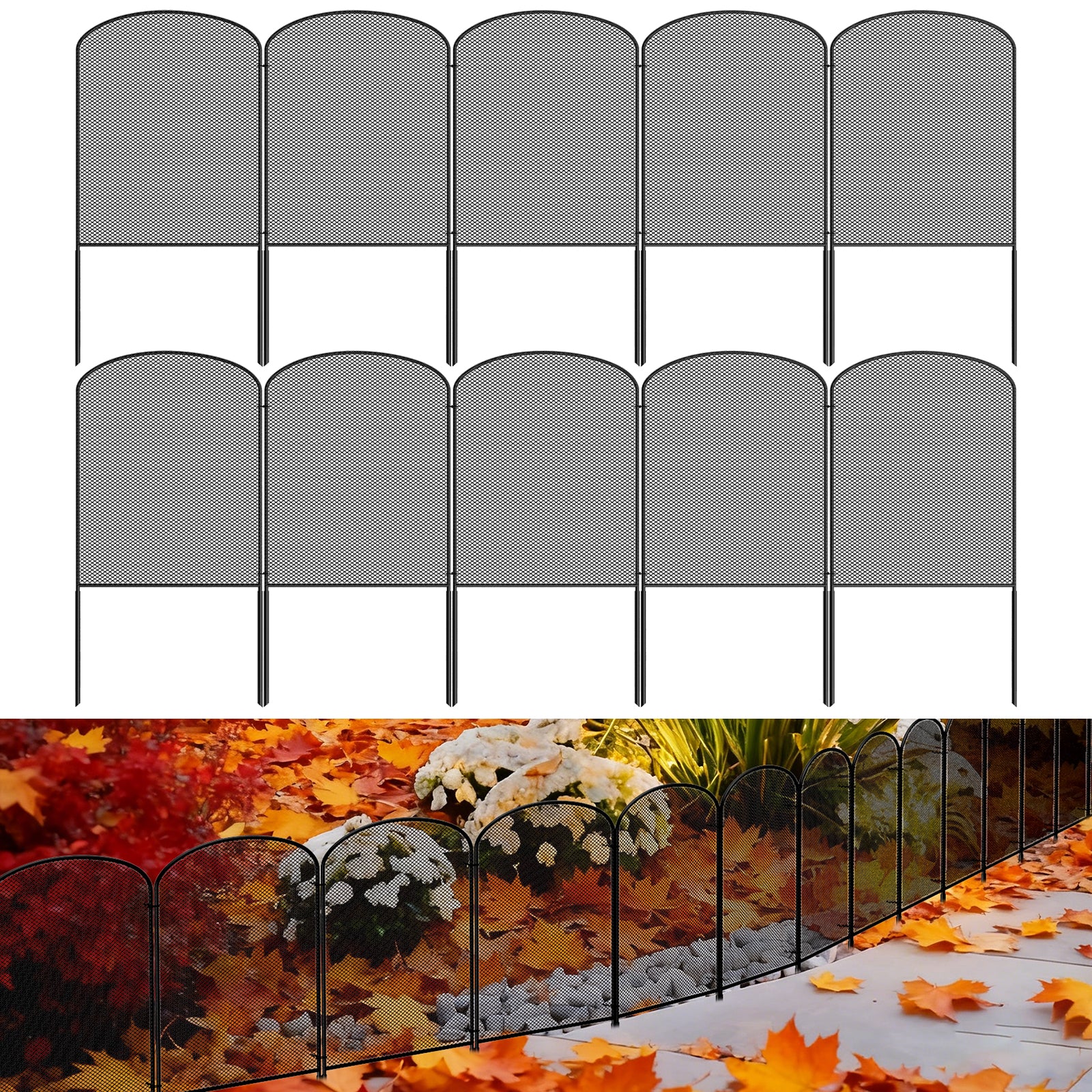 10-Pack Mesh Garden Fence Panels - Decorative Iron Wire Border & Animal Barrier for Flower Beds,