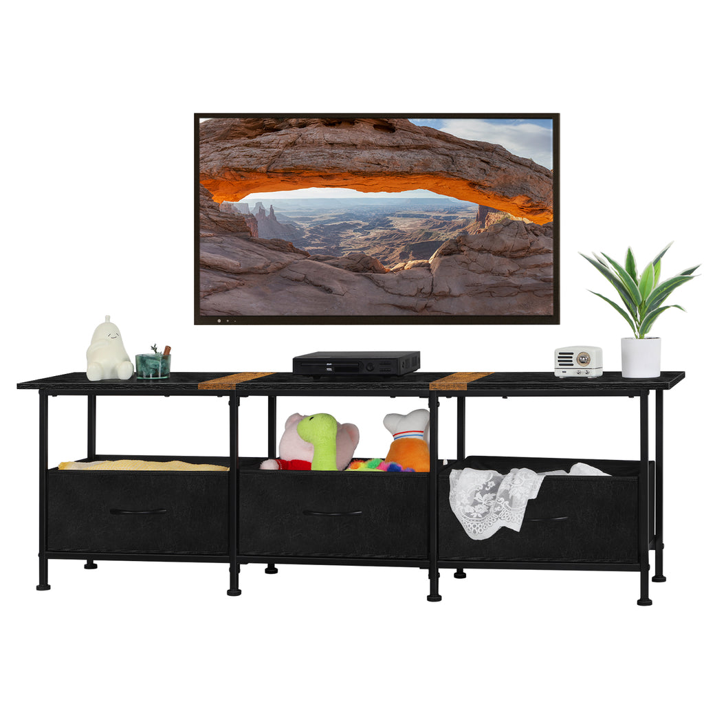 53" Industrial TV Stand for TVs up to 60" - Entertainment Center with 3 Fabric Storage Drawers, Black,