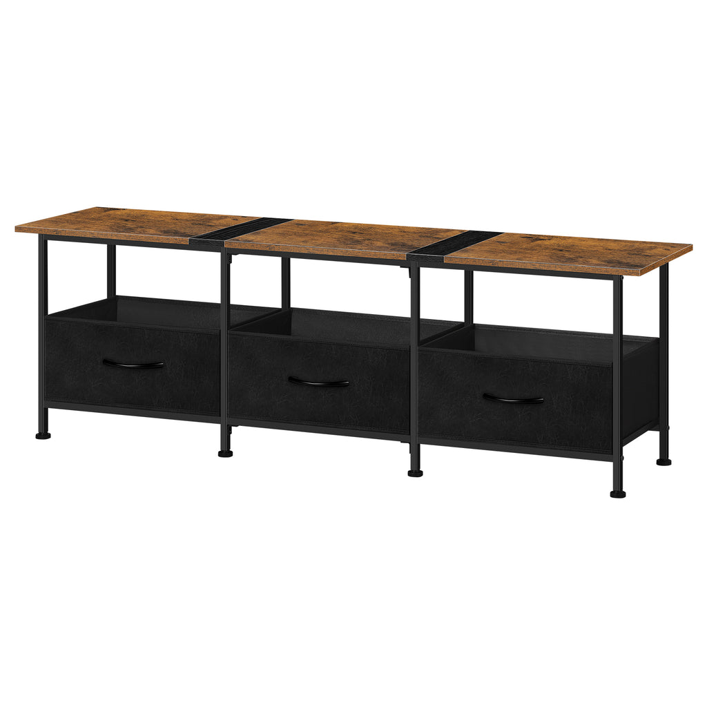 53" Industrial TV Stand for TVs up to 60" - Entertainment Center with 3 Fabric Storage Drawers, Black,