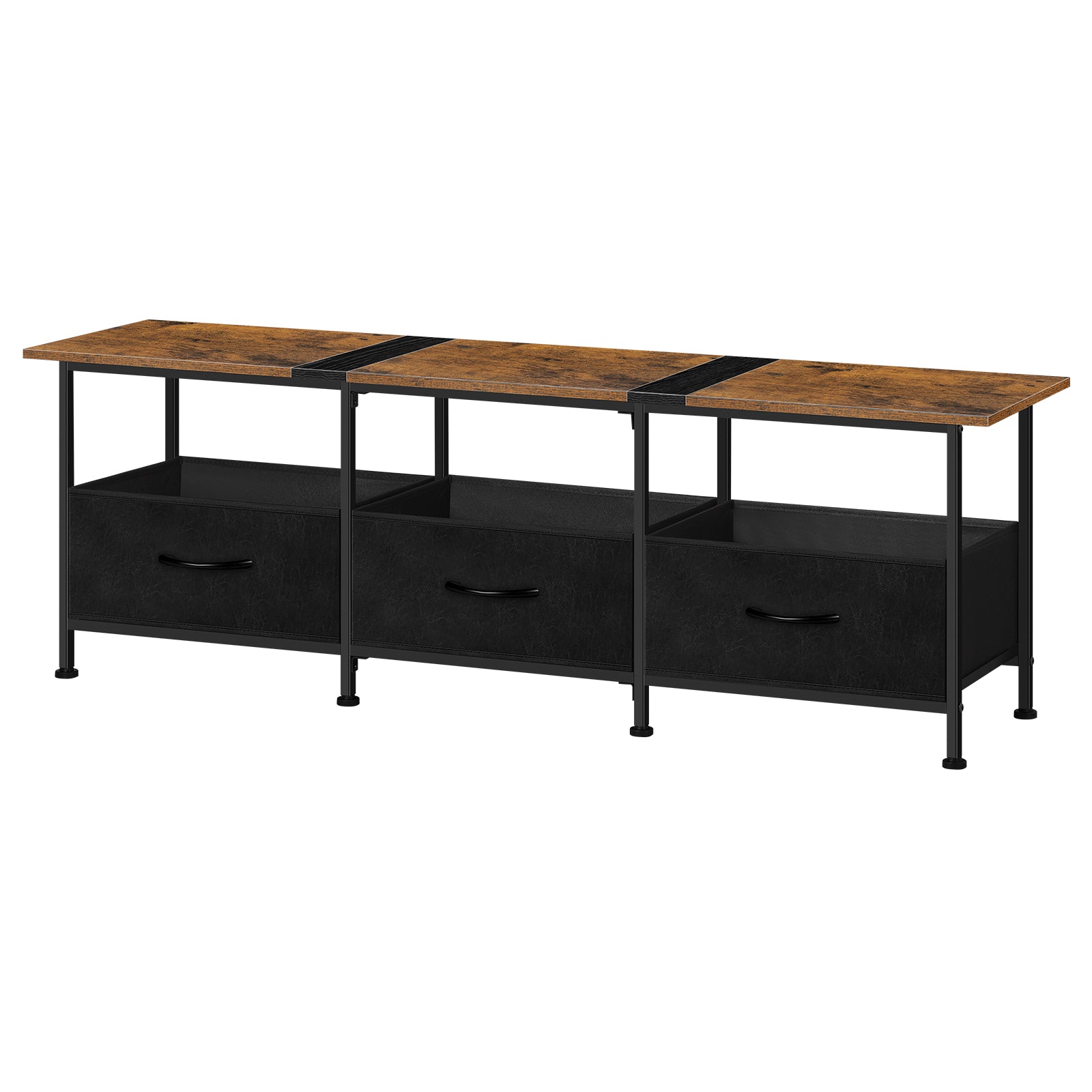 53" Industrial TV Stand for TVs up to 60" - Entertainment Center with 3 Fabric Storage Drawers, Black,