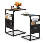2-Pack Rustic C-Shaped Side Tables with Storage Bag - Slim Sofa End Tables for Living Room & Bedroom, Space-Saving Snack & Laptop Tray