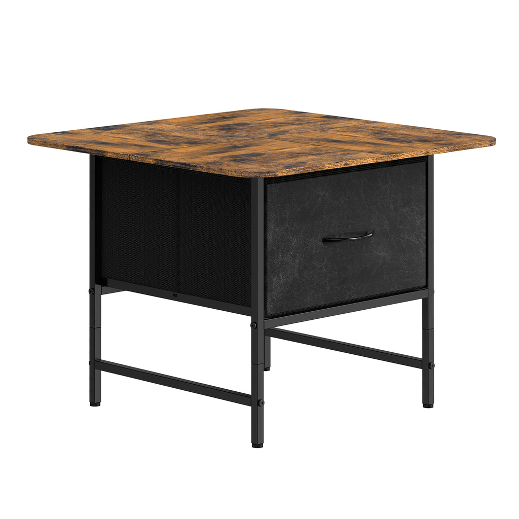 24" Square Industrial Coffee Table - Rustic End Table with 2 Storage Drawers for Small Living Rooms,