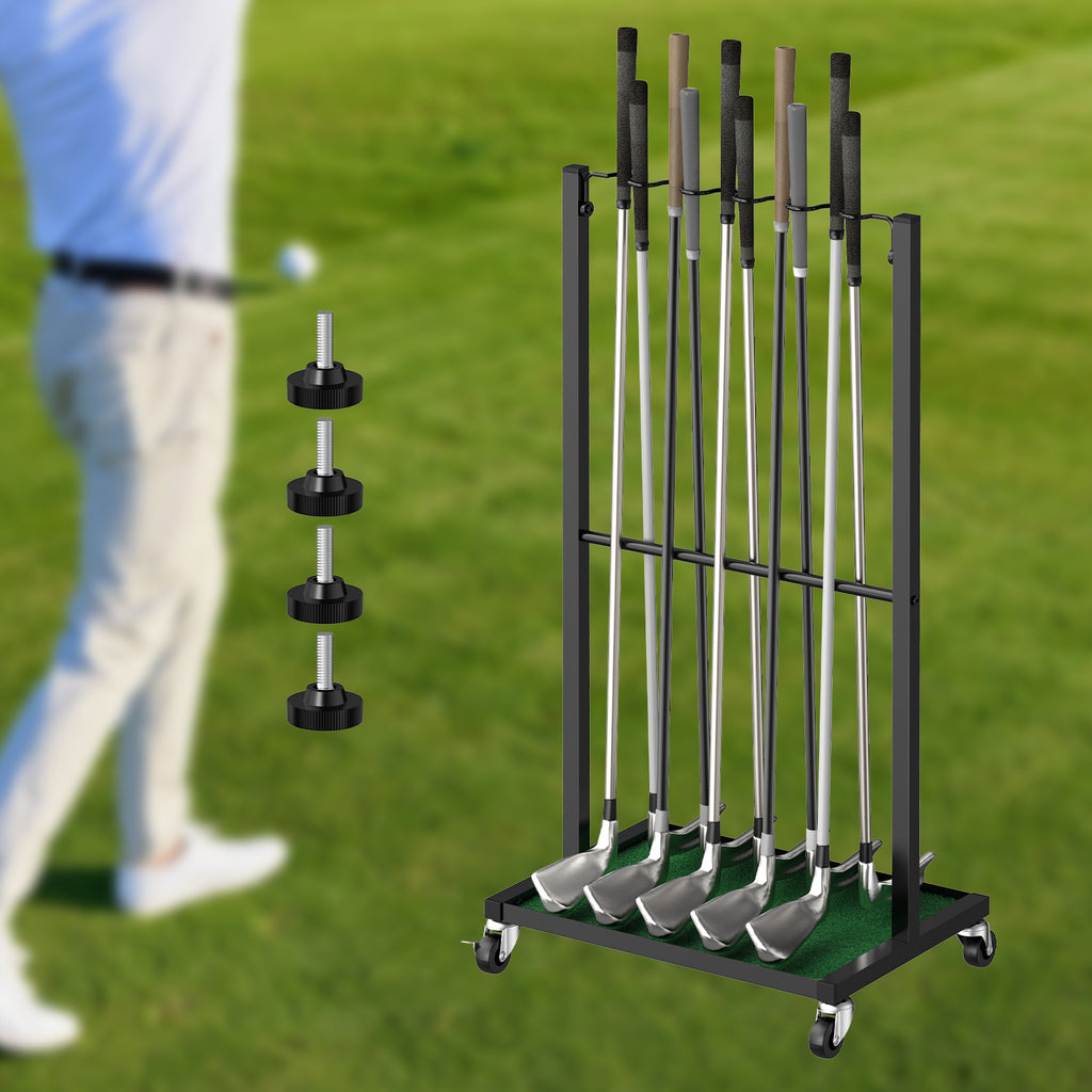 Professional Golf Club Display Stand - 10-Club Rolling Storage Rack for Garage & Indoor Use, Black,