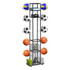Tall Vertical Sports Ball Storage Rack - Space-Saving Garage Organizer for Basketballs, Soccer Balls & Bats,