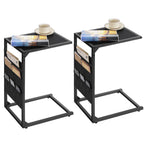 2-Pack Rustic C-Shaped Side Tables with Storage Bag - Slim Sofa End Tables for Living Room & Bedroom, Space-Saving Snack & Laptop Tray