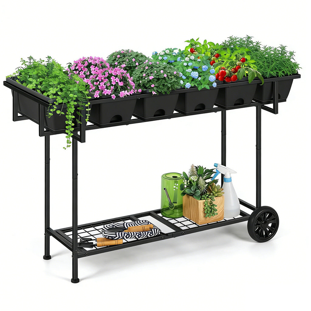 43" Mobile Raised Garden Bed - Elevated Planter Box with Storage Shelf & Wheels for Patio & Balcony,