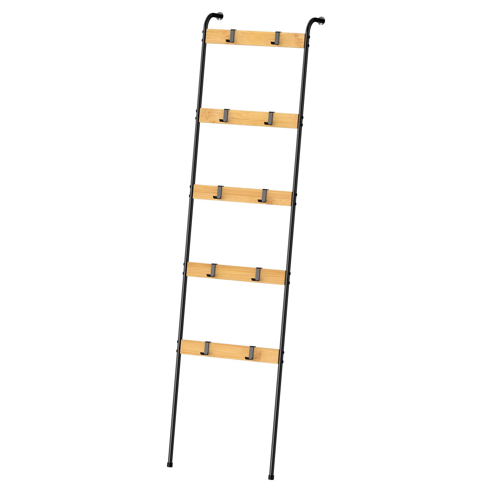 5-Tier Blanket Ladder with 10 Removable Hooks - Wall-Leaning Towel Rack & Scarf Organizer for Bedroom & Bathroom, Modern Home Decor Stand, Black