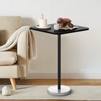 Small Modern Dining Table with Heavy Marble Base - Stylish 23" Square Coffee Table for Living Room, Office & Bistro, Black & White