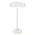 Modern Round Drink Table with Faux Marble Base - Slim Pedestal Side Table for Small Spaces, White,