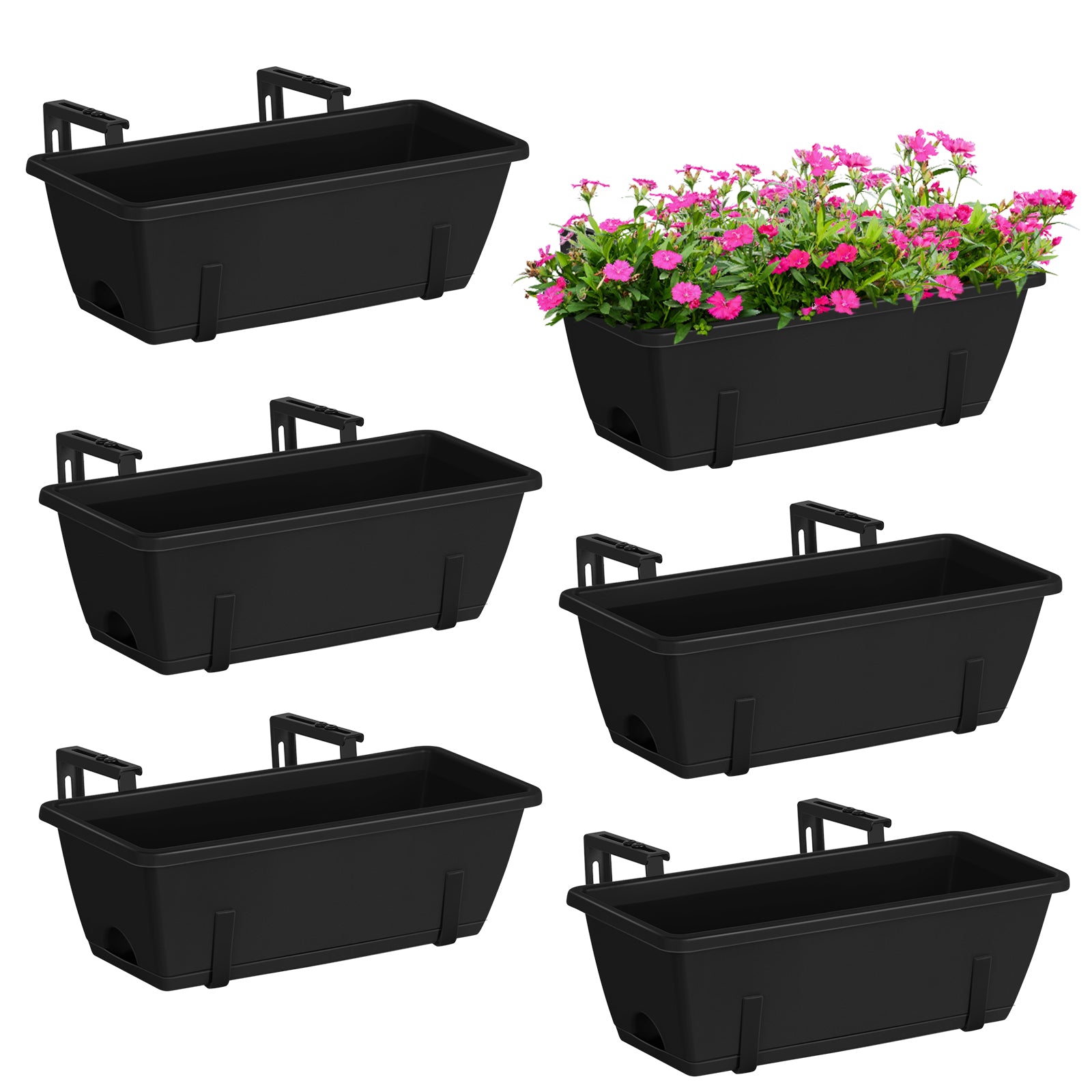 Railing Planter Box (16.9 Inch) - Green Hanging Window Flower Boxes with Adjustable Metal Brackets