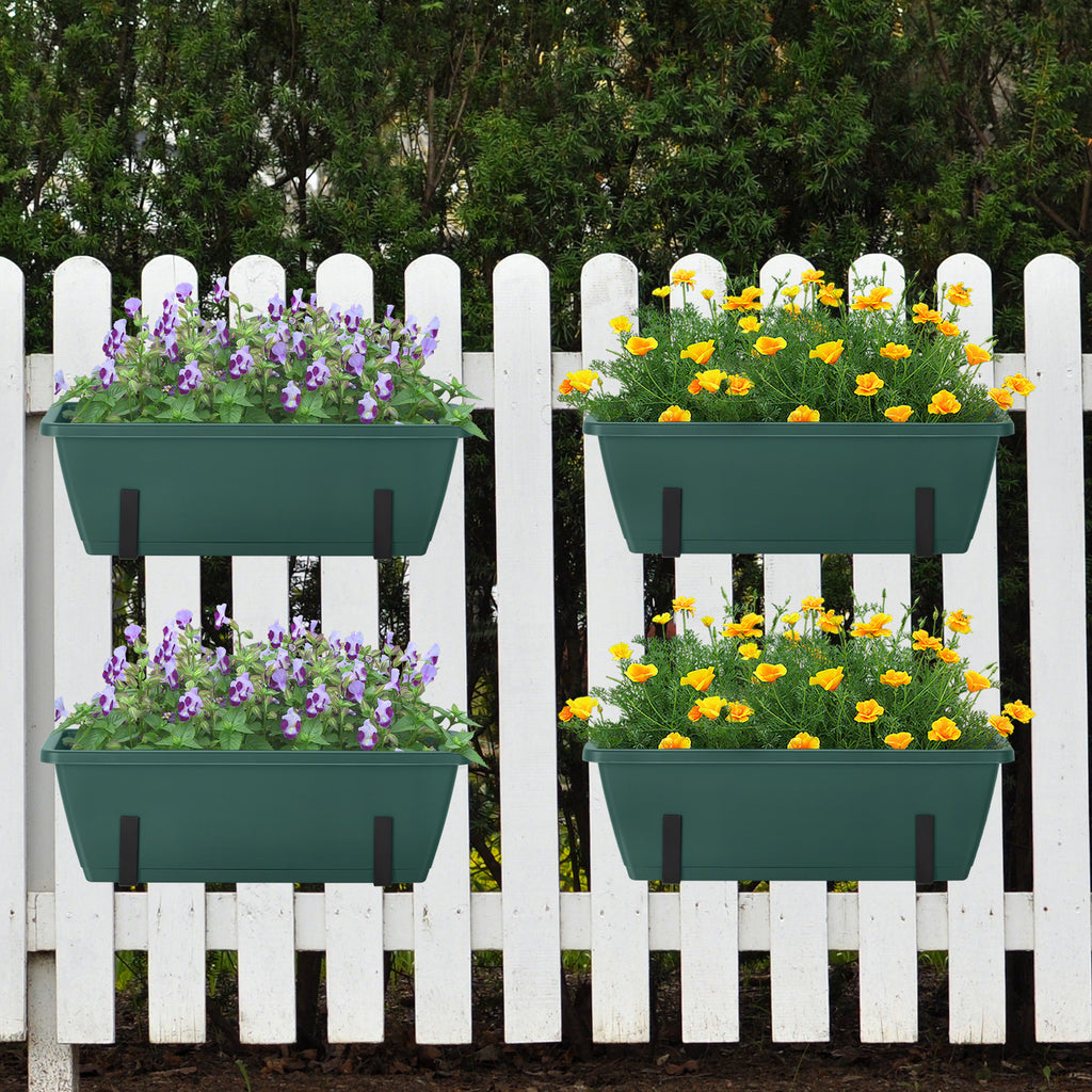 Railing Planter Box (16.9 Inch) - Green Hanging Window Flower Boxes with Adjustable Metal Brackets