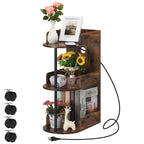 3-Tier Rolling C-Shaped End Table with Charging Station - Narrow Nightstand with USB Ports & Outlets,