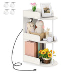 3-Tier Rolling C-Shaped End Table with Charging Station - Narrow Nightstand with USB Ports & Outlets,