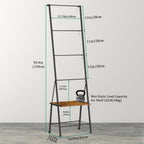Farmhouse Blanket Ladder Rack with Storage Shelf - Decorative Throw Quilt Holder with Hooks, Rustic Brown