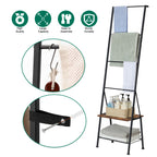 Farmhouse Blanket Ladder Rack with Storage Shelf - Decorative Throw Quilt Holder with Hooks, Rustic Brown