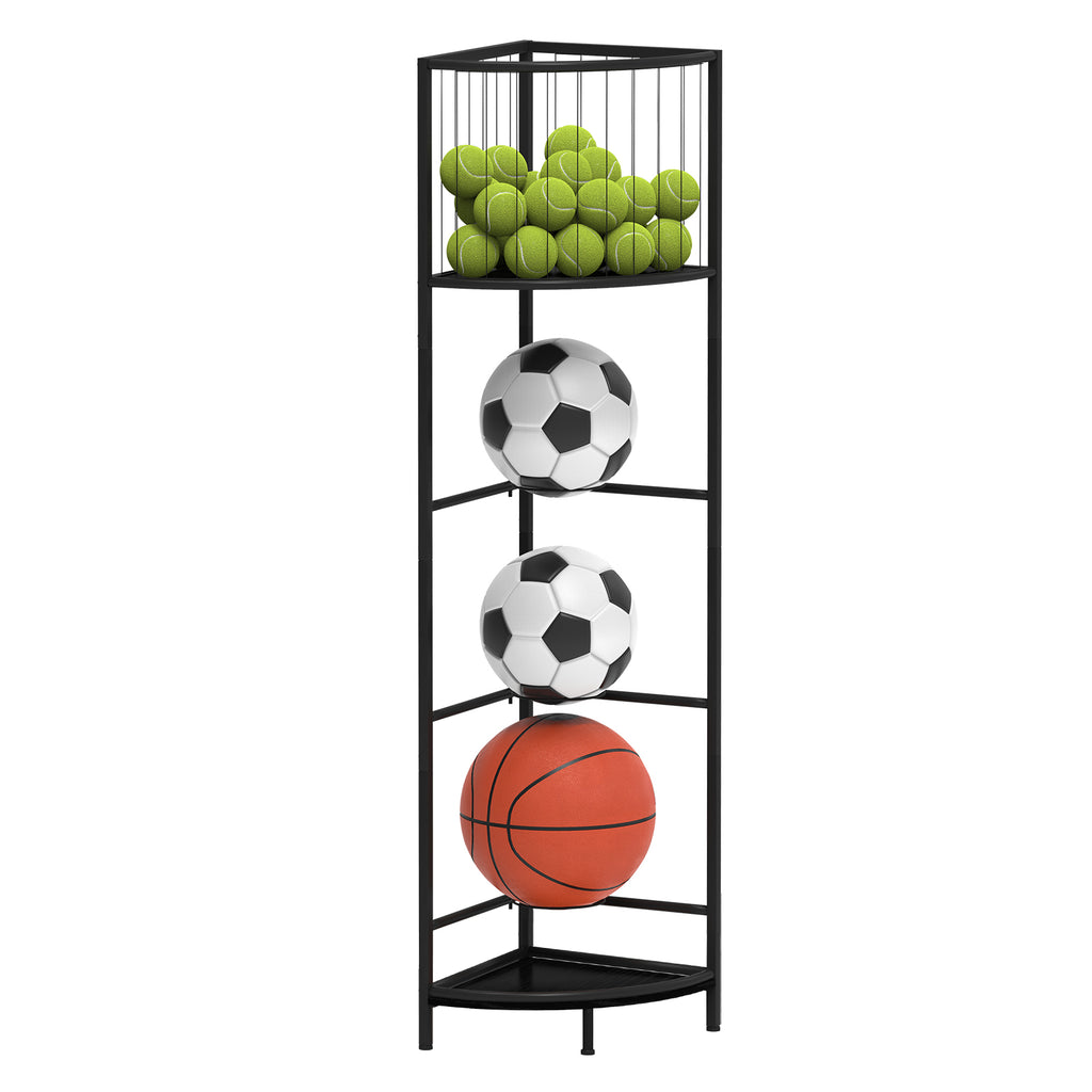 3-Tier Corner Sports Ball Rack - Vertical Storage Organizer for Basketballs, Soccer Balls & Volleyballs,