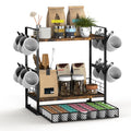 3-Tier Coffee Station Organizer - Countertop Mug Holder with 12 Hooks & 28 Pod Storage Drawer,